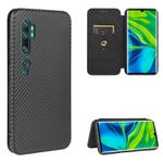 For Xiaomi Mi CC9 Pro Carbon Fiber Texture Horizontal Flip TPU + PC + PU Leather Case with Card Slot(Black)