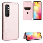 For Xiaomi Mi Note 10 Lite Carbon Fiber Texture Horizontal Flip TPU + PC + PU Leather Case with Card Slot(Pink)