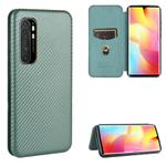 For Xiaomi Mi Note 10 Lite Carbon Fiber Texture Horizontal Flip TPU + PC + PU Leather Case with Card Slot(Green)