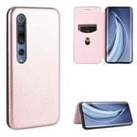 For Xiaomi Mi 10 Pro 5G Carbon Fiber Texture Horizontal Flip TPU + PC + PU Leather Case with Card Slot(Pink)