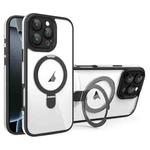 For iPhone 16 Pro Max Full Coverage Lens Film MagSafe Holder Transparent Phone Case(Black+White)