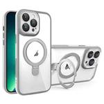 For iPhone 13 Pro Full Coverage Lens Film MagSafe Holder Transparent Phone Case(Grey+White)