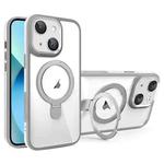 For iPhone 13 Full Coverage Lens Film MagSafe Holder Transparent Phone Case(Grey+White)