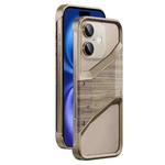 For iPhone 16 Aluminum Alloy Solid Wood Frameless Hollow Metal Phone Case(Gold)