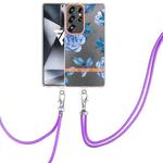 For Samsung Galaxy S25 Ultra 5G Flowers and Plants Series IMD TPU Phone Case with Lanyard(Orchid Peony)