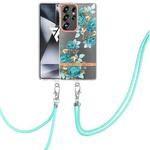 For Samsung Galaxy S25 Ultra 5G Flowers and Plants Series IMD TPU Phone Case with Lanyard(Blue Rose)