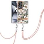 For Samsung Galaxy S25 Ultra 5G Flowers and Plants Series IMD TPU Phone Case with Lanyard(Green Gardenia)