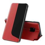 For Huawei Mate 20 Pro Side Display Shockproof Horizontal Flip Leather Case with Holder & Call Answering Function & Sleep / Wake-up(Red)