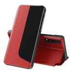 For Huawei P20 Side Display Shockproof Horizontal Flip Leather Case with Holder & Call Answering Function & Sleep / Wake-up(Red)