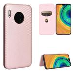 For Huawei Mate 30 Carbon Fiber Texture Horizontal Flip TPU + PC + PU Leather Case with Card Slot(Pink)