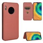 For Huawei Mate 30 Carbon Fiber Texture Horizontal Flip TPU + PC + PU Leather Case with Card Slot(Brown)