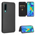 For Huawei P30 Carbon Fiber Texture Horizontal Flip TPU + PC + PU Leather Case with Card Slot(Black)