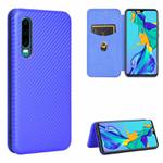 For Huawei P30 Carbon Fiber Texture Horizontal Flip TPU + PC + PU Leather Case with Card Slot(Blue)