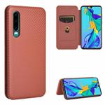 For Huawei P30 Carbon Fiber Texture Horizontal Flip TPU + PC + PU Leather Case with Card Slot(Brown)