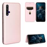 For Huawei Honor 20 / nova 5T Carbon Fiber Texture Horizontal Flip TPU + PC + PU Leather Case with Card Slot(Pink)