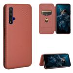 For Huawei Honor 20 / nova 5T Carbon Fiber Texture Horizontal Flip TPU + PC + PU Leather Case with Card Slot(Brown)