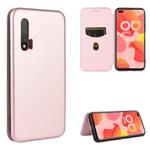 For Huawei nova 6 5G Carbon Fiber Texture Horizontal Flip TPU + PC + PU Leather Case with Card Slot(Pink)