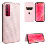 For Huawei nova 7 Pro 5G Carbon Fiber Texture Horizontal Flip TPU + PC + PU Leather Case with Card Slot(Pink)