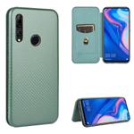 For Huawei P Smart Z / Y9 Prime (2019) Carbon Fiber Texture Horizontal Flip TPU + PC + PU Leather Case with Card Slot(Green)