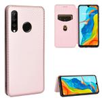 For Huawei P30 Lite / nova 4e Carbon Fiber Texture Horizontal Flip TPU + PC + PU Leather Case with Card Slot(Pink)