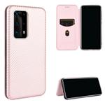 For Huawei P40 Pro+ Carbon Fiber Texture Horizontal Flip TPU + PC + PU Leather Case with Card Slot(Pink)