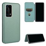 For Huawei P40 Pro+ Carbon Fiber Texture Horizontal Flip TPU + PC + PU Leather Case with Card Slot(Green)