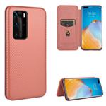 For Huawei P40 Pro Carbon Fiber Texture Horizontal Flip TPU + PC + PU Leather Case with Card Slot(Brown)