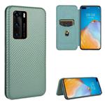 For Huawei P40 Carbon Fiber Texture Horizontal Flip TPU + PC + PU Leather Case with Card Slot(Green)