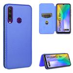 For Huawei Y6p Carbon Fiber Texture Horizontal Flip TPU + PC + PU Leather Case with Card Slot(Blue)
