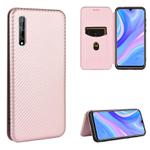 For Huawei Y8p / Enjoy 10S Carbon Fiber Texture Horizontal Flip TPU + PC + PU Leather Case with Card Slot(Pink)