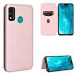 For Huawei Honor 9X Lite Carbon Fiber Texture Horizontal Flip TPU + PC + PU Leather Case with Card Slot(Pink)