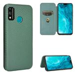 For Huawei Honor 9X Lite Carbon Fiber Texture Horizontal Flip TPU + PC + PU Leather Case with Card Slot(Green)