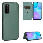 For Huawei Honor 30 Youth Carbon Fiber Texture Horizontal Flip TPU + PC + PU Leather Case with Card Slot(Green)