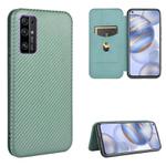 For Huawei Honor 30S Carbon Fiber Texture Horizontal Flip TPU + PC + PU Leather Case with Card Slot(Green)