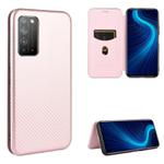For Huawei Honor X10 5G Carbon Fiber Texture Horizontal Flip TPU + PC + PU Leather Case with Card Slot(Pink)