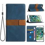 For iPhone SE 2022 / 2020 Grid Stitching Leather Phone Case with Lanyard(Blue)