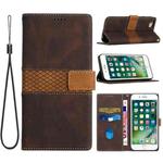 For iPhone SE 2022 / 2020 Grid Stitching Leather Phone Case with Lanyard(Brown)