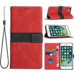 For iPhone SE 2022 / 2020 Grid Stitching Leather Phone Case with Lanyard(Red)
