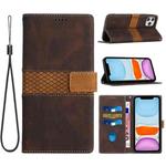 For iPhone 11 Pro Max Grid Stitching Leather Phone Case with Lanyard(Brown)