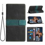 For iPhone XS / X Grid Stitching Leather Phone Case with Lanyard(Black)