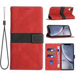 For iPhone XR Grid Stitching Leather Phone Case with Lanyard(Red)