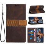 For iPhone XS Max Grid Stitching Leather Phone Case with Lanyard(Brown)