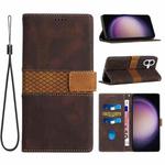For iPhone 17 Grid Stitching Leather Phone Case with Lanyard(Brown)