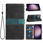 For iPhone 17 Grid Stitching Leather Phone Case with Lanyard(Black)