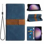 For iPhone 17 Air Grid Stitching Leather Phone Case with Lanyard(Blue)