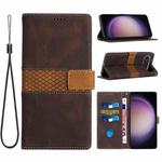 For iPhone 17 Air Grid Stitching Leather Phone Case with Lanyard(Brown)