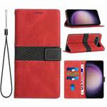 For iPhone 17 Air Grid Stitching Leather Phone Case with Lanyard(Red)