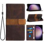 For iPhone 17 Pro Grid Stitching Leather Phone Case with Lanyard(Brown)