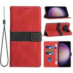 For iPhone 17 Pro Grid Stitching Leather Phone Case with Lanyard(Red)