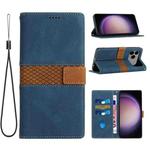 For iPhone 17 Pro Max Grid Stitching Leather Phone Case with Lanyard(Blue)